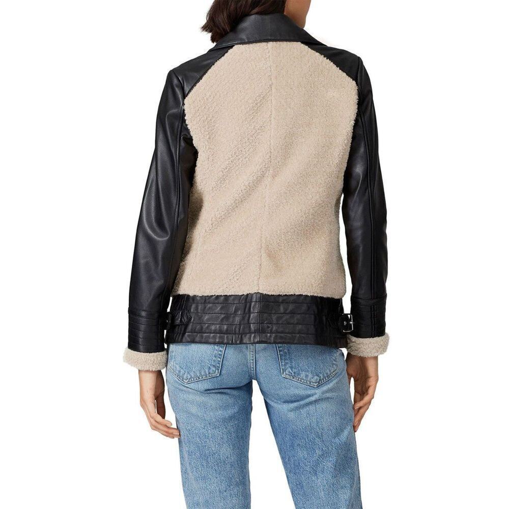 Slate & Willow Women's Black & Cream Faux Sherpa Aviator Leather Moto Jacket XS - Picture 3 of 13
